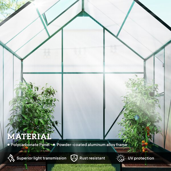 Outsunny Garden Walk in Greenhouse Polycarbonate Greenhouse with Plant Bed , Temperature Controlled Window, Foundation, 6 x 6ft Aosom UK