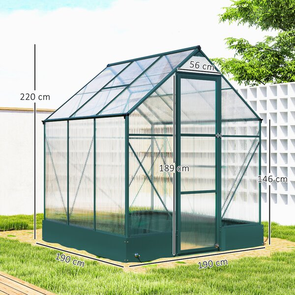 Outsunny Garden Walk in Greenhouse Polycarbonate Greenhouse with Plant Bed , Temperature Controlled Window, Foundation, 6 x 6ft Aosom UK