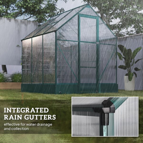 Outsunny Garden Walk in Greenhouse Polycarbonate Greenhouse with Plant Bed , Temperature Controlled Window, Foundation, 6 x 6ft Aosom UK