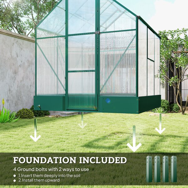 Outsunny Garden Walk in Greenhouse Polycarbonate Greenhouse with Plant Bed , Temperature Controlled Window, Foundation, 6 x 6ft Aosom UK