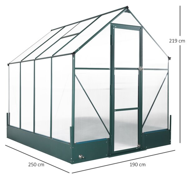 Outsunny Garden Walk-in Aluminium Greenhouse Polycarbonate with Plant Bed ,Temperature Controlled Window, Foundation, 6 x 8ft