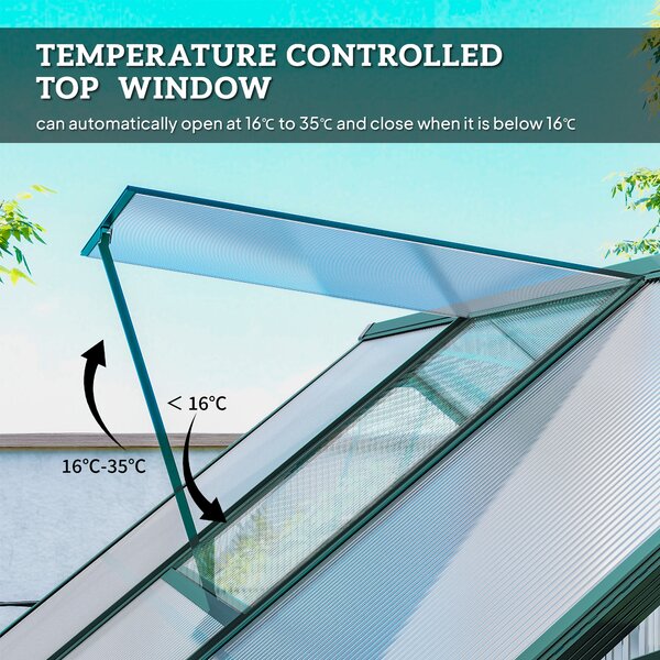 Outsunny Garden Walk in Greenhouse Polycarbonate Greenhouse with Plant Bed , Temperature Controlled Window, Foundation, 6 x 6ft Aosom UK