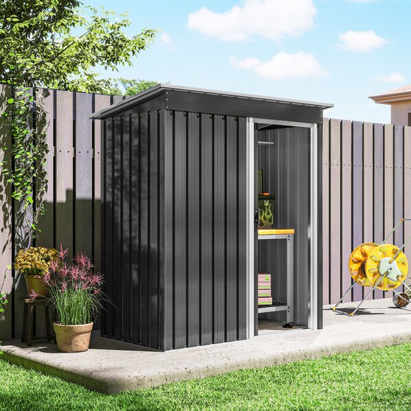 Outsunny 2 x 3ft Garden Storage Shed with Sliding Door and Sloped Roof Outdoor Equipment Tool Backyard, Black