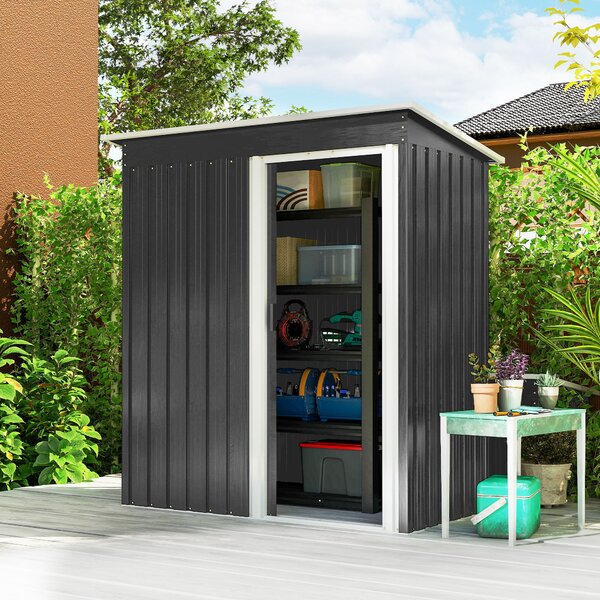 Outsunny 2 x 3ft Garden Storage Shed with Sliding Door and Sloped Roof Outdoor Equipment Tool Backyard, Black