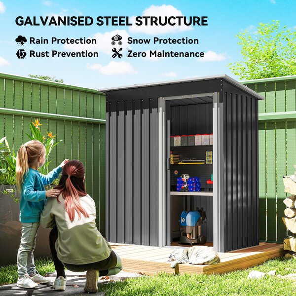 Outsunny 2 x 3ft Garden Storage Shed with Sliding Door and Sloped Roof Outdoor Equipment Tool Backyard, Black