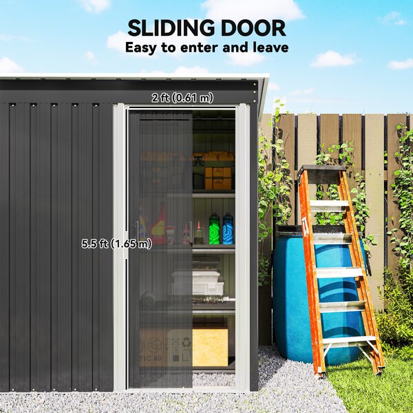 Outsunny 2 x 3ft Garden Storage Shed with Sliding Door and Sloped Roof Outdoor Equipment Tool Backyard, Black