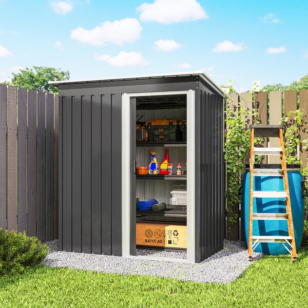 Outsunny 2 x 3ft Garden Storage Shed with Sliding Door and Sloped Roof Outdoor Equipment Tool Backyard, Black