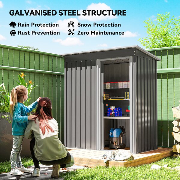 Outsunny 5x3 Storage Shed Metal Frame Garden Storage Shed with Sliding Door & Sloped Roof Outdoor Metal Garden Storage Shed Aosom UK