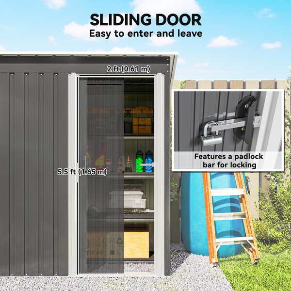Outsunny 5x3 Storage Shed Metal Frame Garden Storage Shed with Sliding Door & Sloped Roof Outdoor Metal Garden Storage Shed Aosom UK