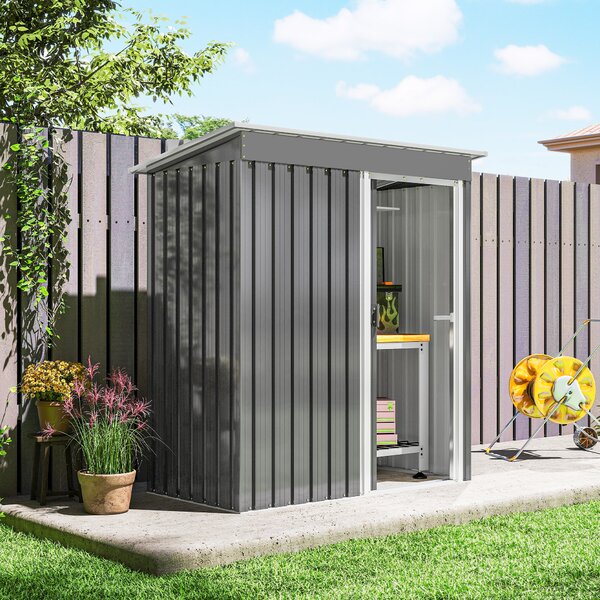 Outsunny 5x3 Storage Shed Metal Frame Garden Storage Shed with Sliding Door & Sloped Roof Outdoor Metal Garden Storage Shed Aosom UK