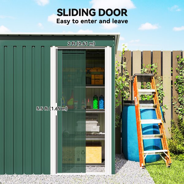 Outsunny 5 x 3ft Garden Storage Shed with Sliding Door and Sloped Roof Outdoor Equipment Tool Garden, Green