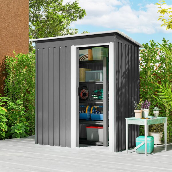 Outsunny 5x3 Storage Shed Metal Frame Garden Storage Shed with Sliding Door & Sloped Roof Outdoor Metal Garden Storage Shed Aosom UK