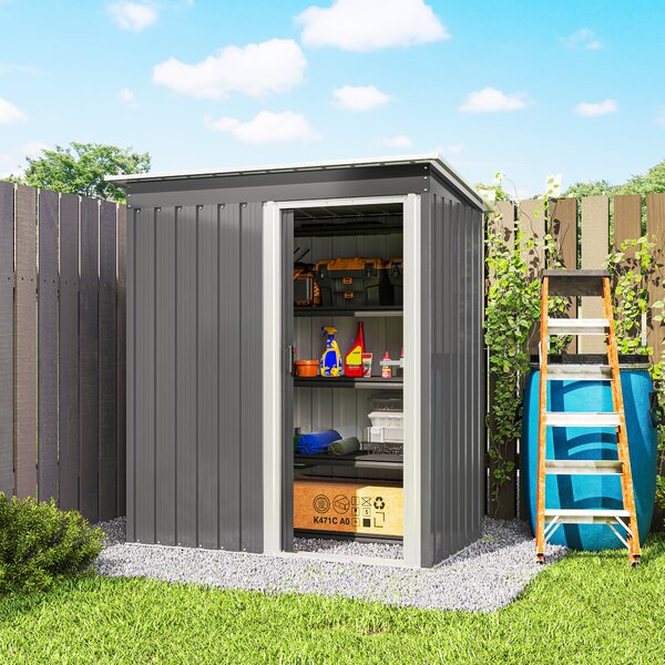 Outsunny 5x3 Storage Shed Metal Frame Garden Storage Shed with Sliding Door & Sloped Roof Outdoor Metal Garden Storage Shed Aosom UK