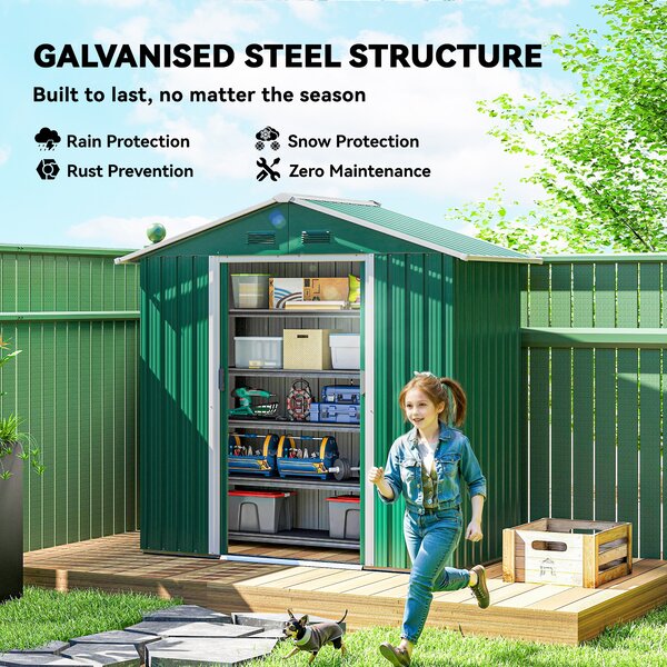 Outsunny 6.5ft x 3.5ft Metal Garden Storage Shed for Outdoor Tool Storage with Double Sliding Doors and 4 Vents, Green