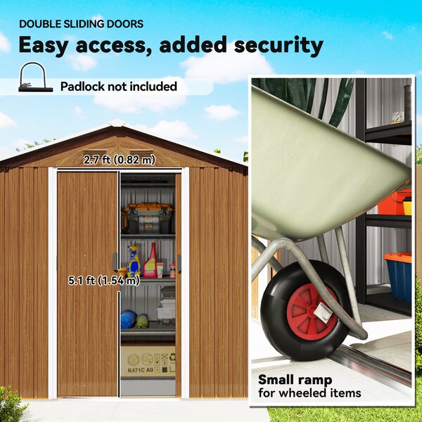 Outsunny Metal Garden Sheds, 6.5 x 3.5ft Galvanised Steel Shed with Double-door and Four Vents, Wood Effect Aosom UK