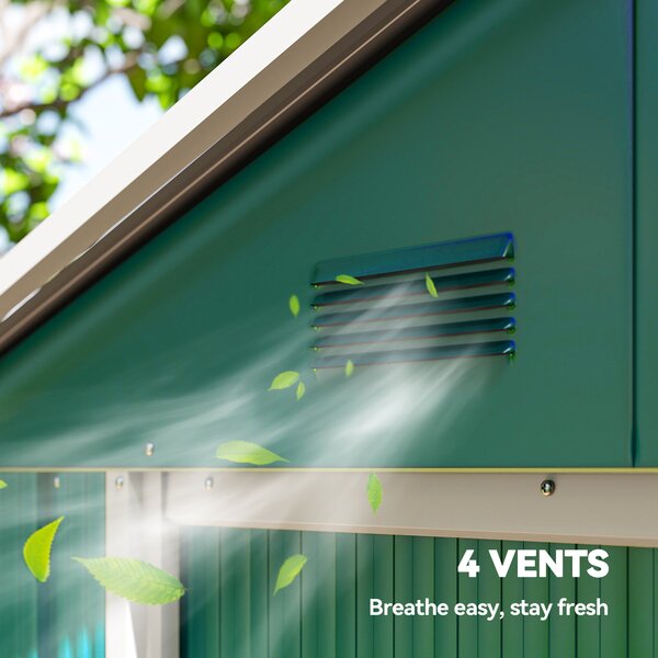 Outsunny 6.5ft x 3.5ft Metal Garden Storage Shed for Outdoor Tool Storage with Double Sliding Doors and 4 Vents, Green