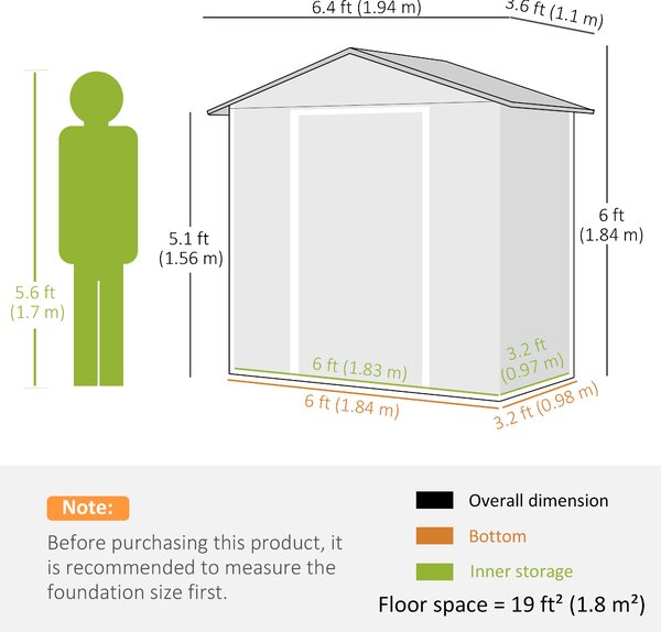 Outsunny 6.5ft x 3.5ft Metal Garden Storage Shed for Outdoor Tool Storage with Double Sliding Doors and 4 Vents, Green