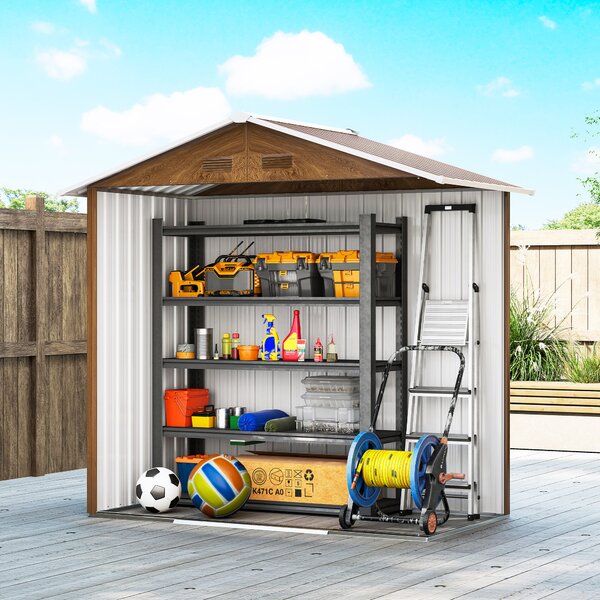 Outsunny Metal Garden Sheds, 6.5 x 3.5ft Galvanised Steel Shed with Double-door and Four Vents, Wood Effect Aosom UK
