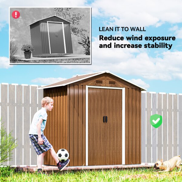 Outsunny Metal Garden Sheds, 6.5 x 3.5ft Galvanised Steel Shed with Double-door and Four Vents, Wood Effect Aosom UK