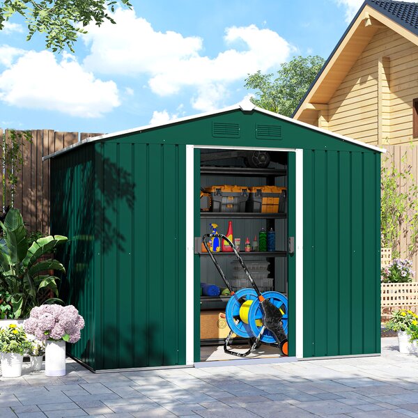 Outsunny Large Garden Storage Shed 7.7 x 5.7 Metal Garden Storage Shed with Ventilation Slots and Sliding Doors, Green Aosom UK
