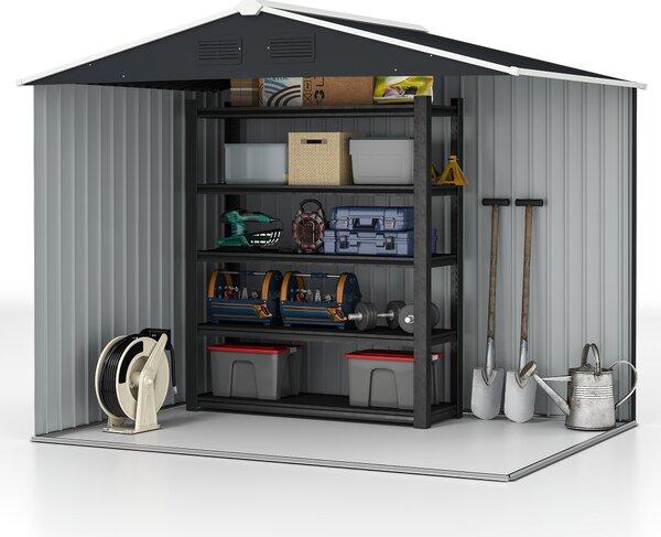 Outsunny 8 x 6ft Garden Storage Shed Double Door Ventilation Windows Sloped Roof Outdoor Equipment Tool, Grey