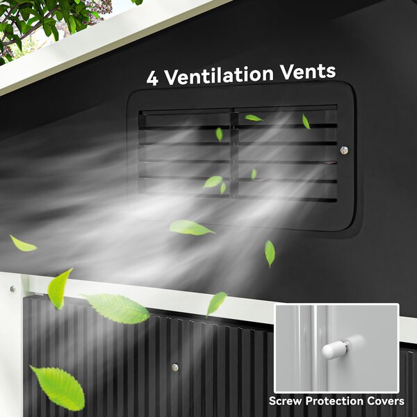 Outsunny 8 x 6ft Garden Storage Shed Double Door Ventilation Windows Sloped Roof Outdoor Equipment Tool, Grey