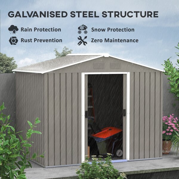 Outsunny Garden Storage Shed, Metal Garden Tool Shed with Ventilation and Sliding Doors, 7.7 x 5.7ft, Light Grey Aosom UK