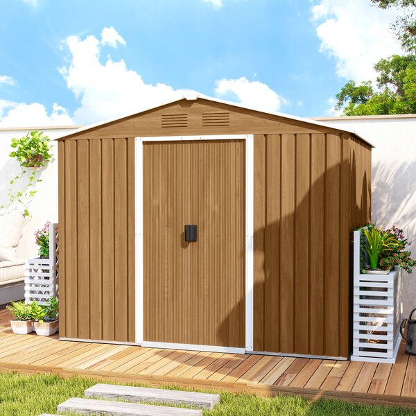 Outsunny 8x6 Metal Storage Shed Galvanised Steel Frame Garden Storage Shed with Sloped Roof, Double Door for Homeowners, Brown Aosom UK