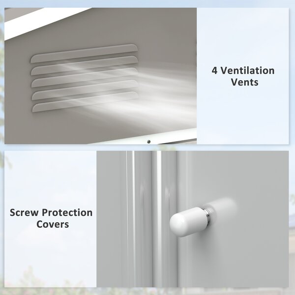 Outsunny Garden Storage Shed, Metal Garden Tool Shed with Ventilation and Sliding Doors, 7.7 x 5.7ft, Light Grey Aosom UK