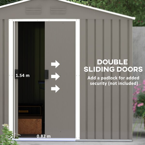 Outsunny Garden Storage Shed, Metal Garden Tool Shed with Ventilation and Sliding Doors, 7.7 x 5.7ft, Light Grey Aosom UK
