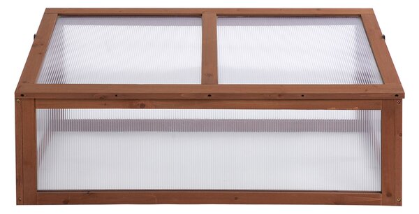 Outsunny Wooden Framed Polycarbonate Cold Frame Greenhouse for Plants Outdoor w/ Openable & Tilted Top Cover, PC Board, 100 x 65 x 40cm Aosom UK