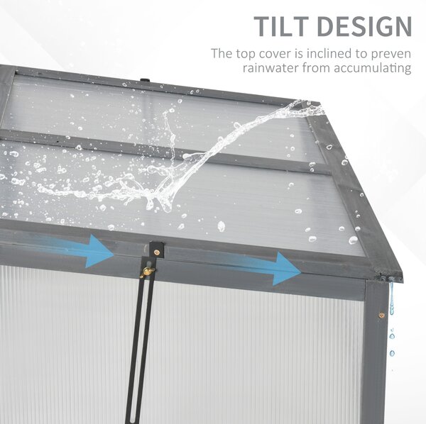 Outsunny Cold Frame Greenhouse, Wooden Frame with Polycarbonate Board, Openable & Tilted Top, 100x65x40cm, Grey Aosom UK