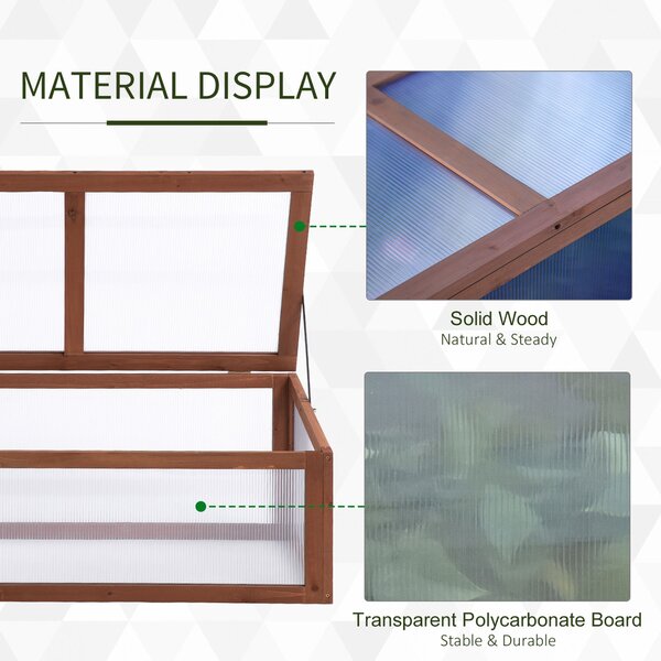 Outsunny Wooden Framed Polycarbonate Cold Frame Greenhouse for Plants Outdoor w/ Openable & Tilted Top Cover, PC Board, 100 x 65 x 40cm Aosom UK