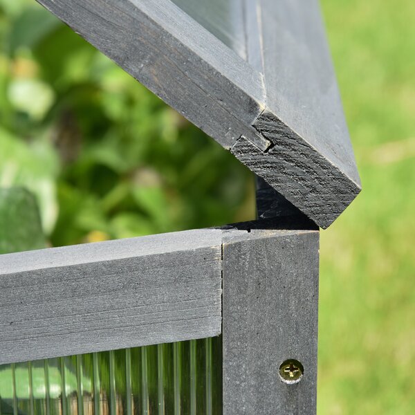 Outsunny Cold Frame Greenhouse, Wooden Frame with Polycarbonate Board, Openable & Tilted Top, 100x65x40cm, Grey Aosom UK