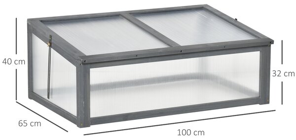 Outsunny Cold Frame Greenhouse, Wooden Frame with Polycarbonate Board, Openable & Tilted Top, 100x65x40cm, Grey Aosom UK