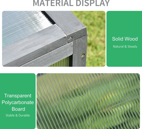 Outsunny Cold Frame Greenhouse, Wooden Frame with Polycarbonate Board, Openable & Tilted Top, 100x65x40cm, Grey Aosom UK