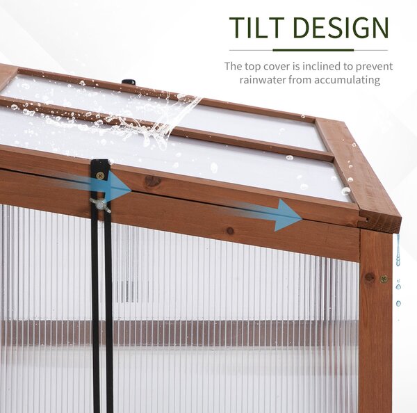Outsunny Wooden Framed Polycarbonate Cold Frame Greenhouse for Plants Outdoor w/ Openable & Tilted Top Cover, PC Board, 100 x 65 x 40cm Aosom UK