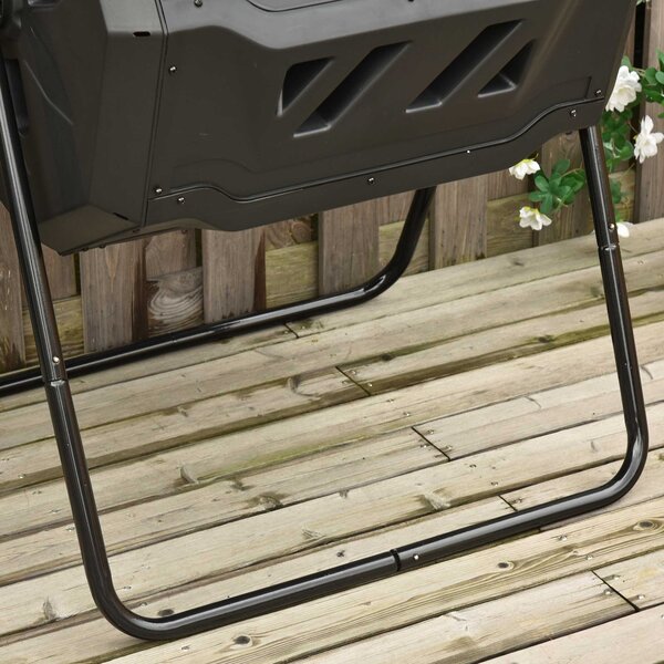 Outsunny 160L Tumbling Compost Bin Outdoor Dual Chamber 360° Rotating Composter w/ Sliding Doors & Solid Steel Frame, Black