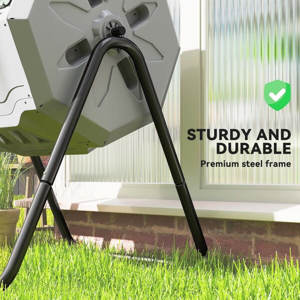Outsunny 160L Tumbling Compost Bin Outdoor Dual Chamber 360° Rotating Composter w/ Sliding Doors & Solid Steel Frame, Grey