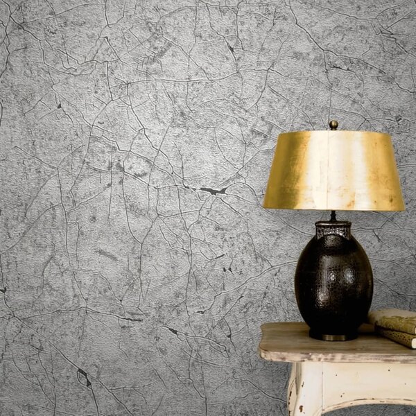 Noordwand Vintage Deluxe Wallpaper Stucco Crackle Metallic Grey