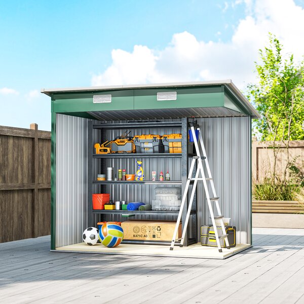 Outsunny 7 x 4 ft Tool Shed, Bike Storage Shed with Sliding door and Air vents, Tool Storage Box for Backyard, Patio and Lawn, Green Aosom UK