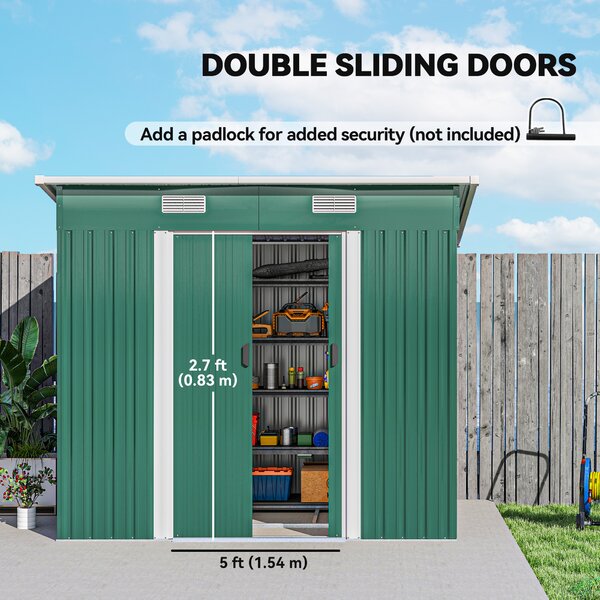 Outsunny 7 x 4 ft Tool Shed, Bike Storage Shed with Sliding door and Air vents, Tool Storage Box for Backyard, Patio and Lawn, Green Aosom UK