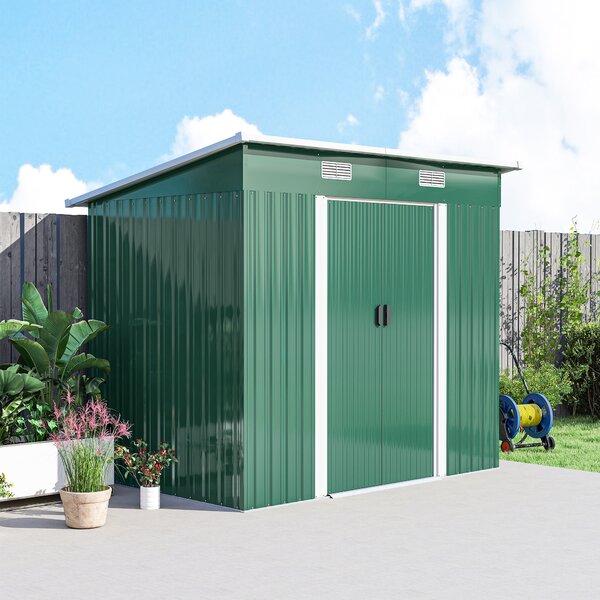 Outsunny 7 x 4 ft Tool Shed, Bike Storage Shed with Sliding door and Air vents, Tool Storage Box for Backyard, Patio and Lawn, Green Aosom UK