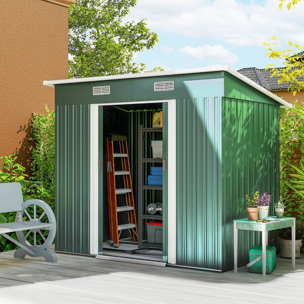 Outsunny 7 x 4 ft Tool Shed, Bike Storage Shed with Sliding door and Air vents, Tool Storage Box for Backyard, Patio and Lawn, Green Aosom UK