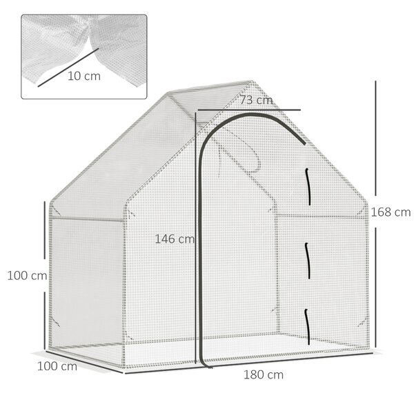 Outsunny Walk-In Greenhouse Vegetable Plant herb Garden Grow House w/ Window Roll-Up Door Steel Frame All-Year, 180x100x168cm, White Aosom UK