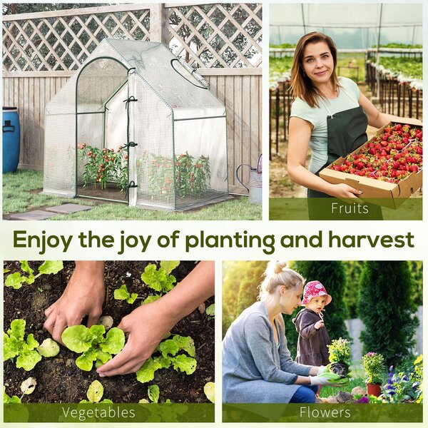 Outsunny Walk-In Greenhouse Vegetable Plant herb Garden Grow House w/ Window Roll-Up Door Steel Frame All-Year, 180x100x168cm, White Aosom UK