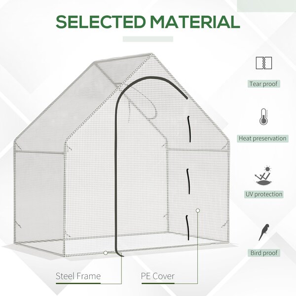 Outsunny Walk-In Greenhouse Vegetable Plant herb Garden Grow House w/ Window Roll-Up Door Steel Frame All-Year, 180x100x168cm, White Aosom UK