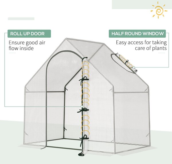 Outsunny Walk-In Greenhouse Vegetable Plant herb Garden Grow House w/ Window Roll-Up Door Steel Frame All-Year, 180x100x168cm, White Aosom UK