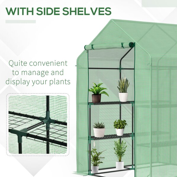 Outsunny Garden Greenhouse, Lean-to Greenhouse with Shelving, Removable Cover Steeple Polytunnel for Nurturing Plants, Verdant Aosom UK