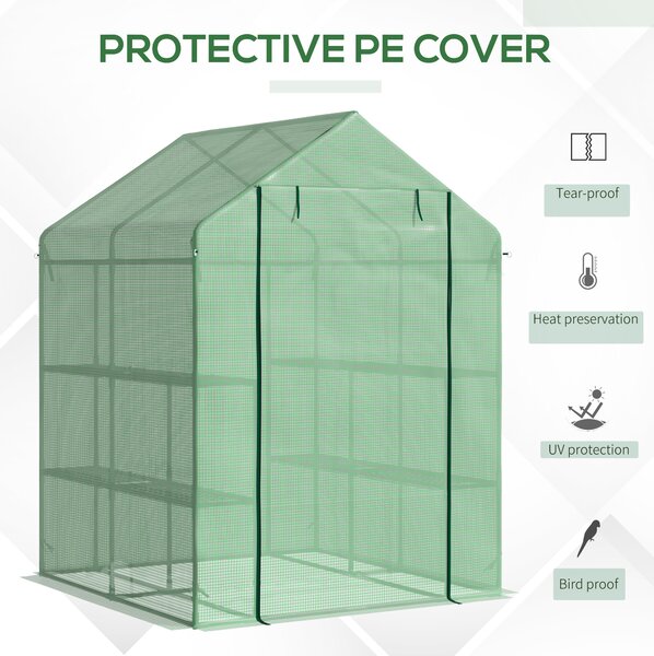 Outsunny Garden Greenhouse, Lean-to Greenhouse with Shelving, Removable Cover Steeple Polytunnel for Nurturing Plants, Verdant Aosom UK